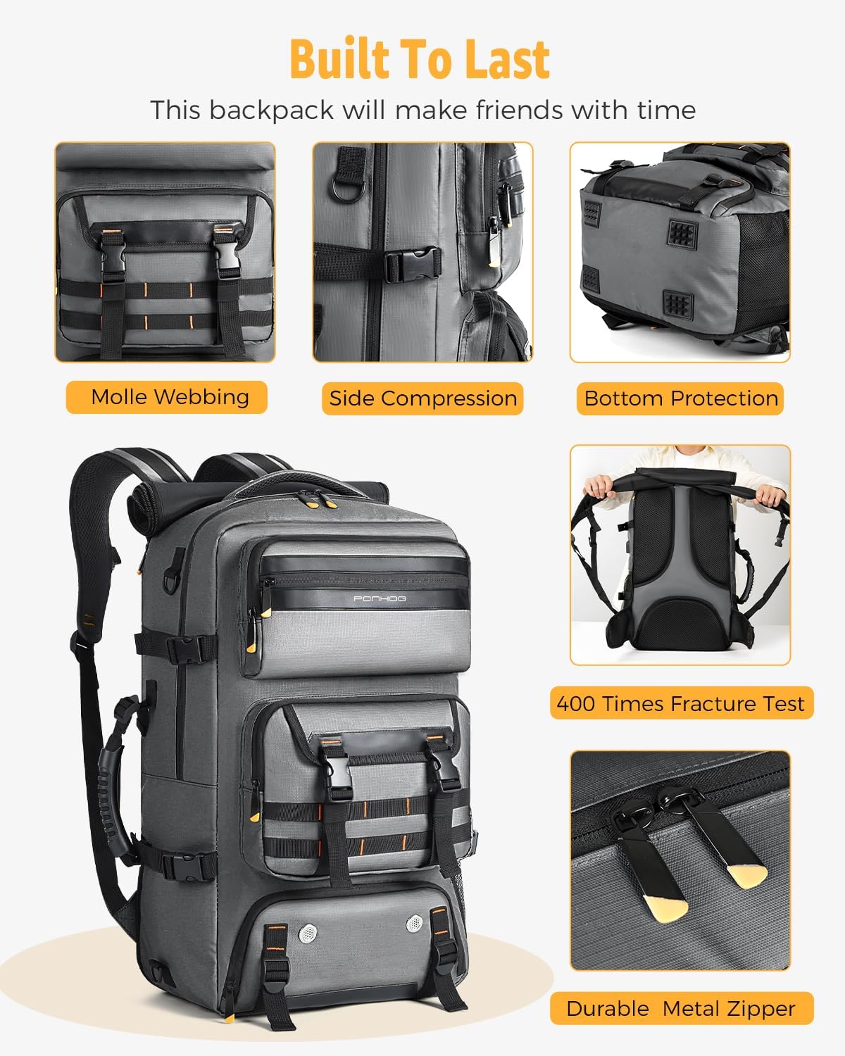 50L Convertible Travel Backpack with Shoe Compartment & USB Port – Travel, Outdoor