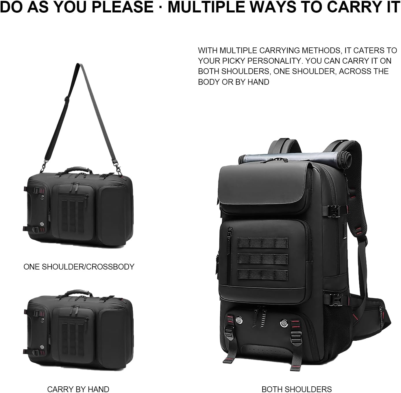 50L Waterproof Travel Backpack with Shoe Compartment & USB Port – Travel, Outdoor