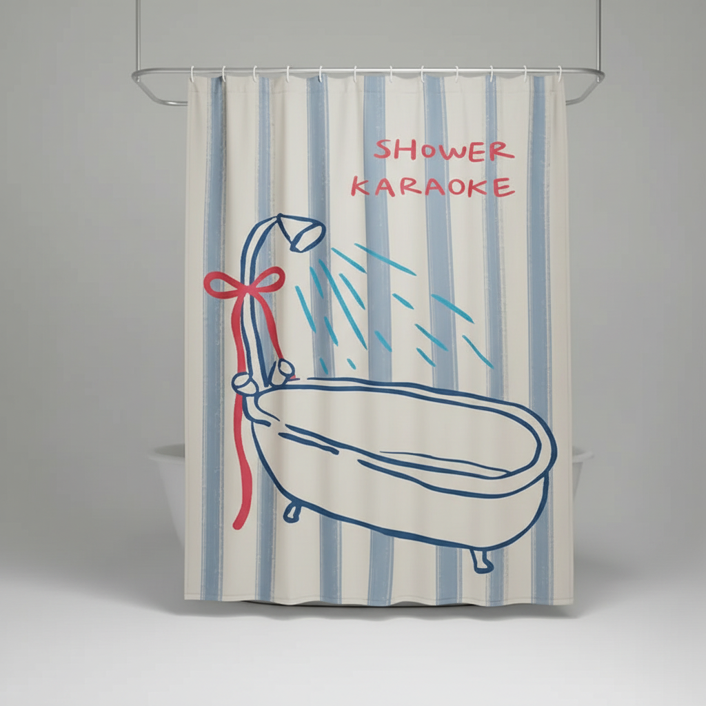 Korean Fabric Shower Curtain – Waterproof, Stylish – Bathroom, Home Decor