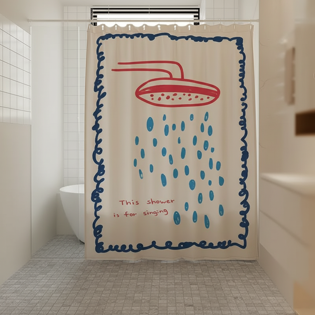 Korean Fabric Shower Curtain – Waterproof, Stylish – Bathroom, Home Decor
