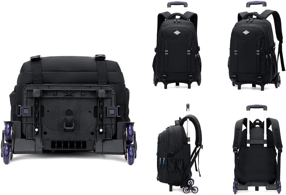 Multi-Pocket Rolling School Backpack – Convertible Trolley Bag for Boys, Travel, School