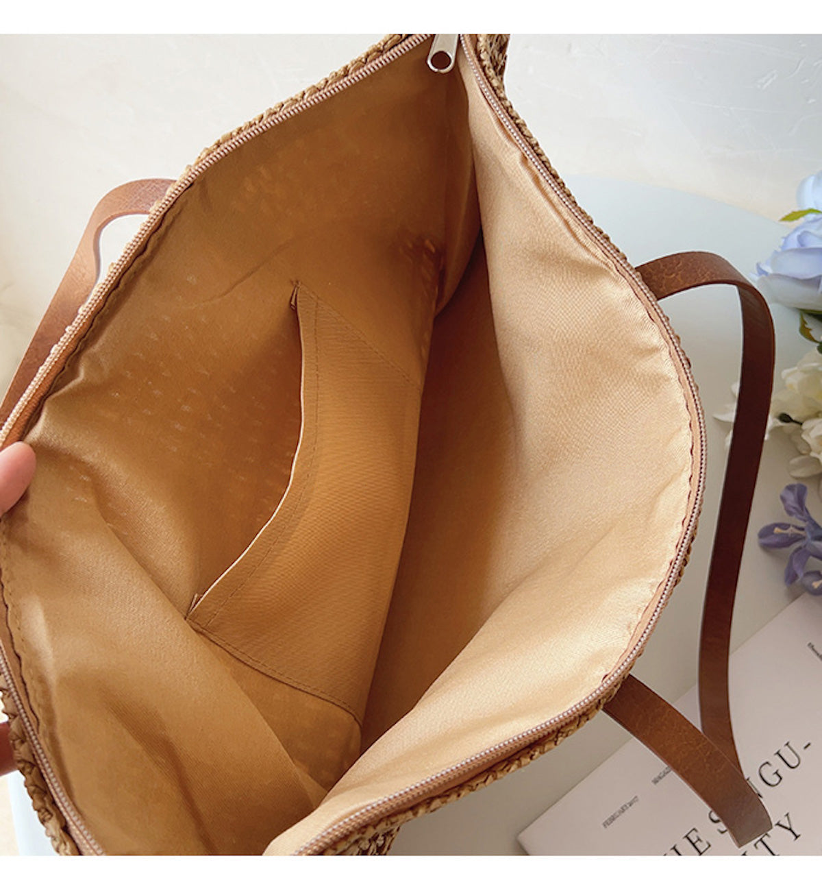 Rattan Woven Bag with Leather Straps – Beach, Everyday Use