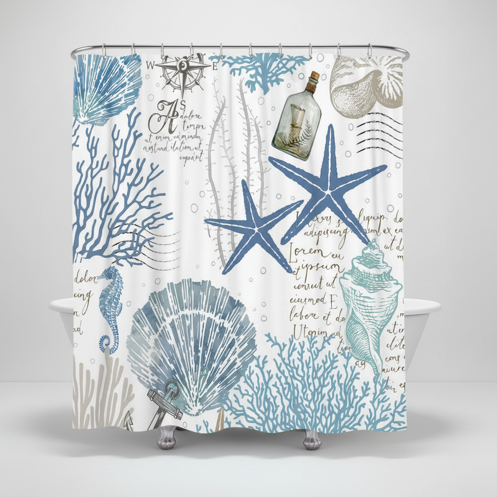 Water-Repellent Shower Curtain - Polyester, Starfish Design – Bathroom, Home Decor