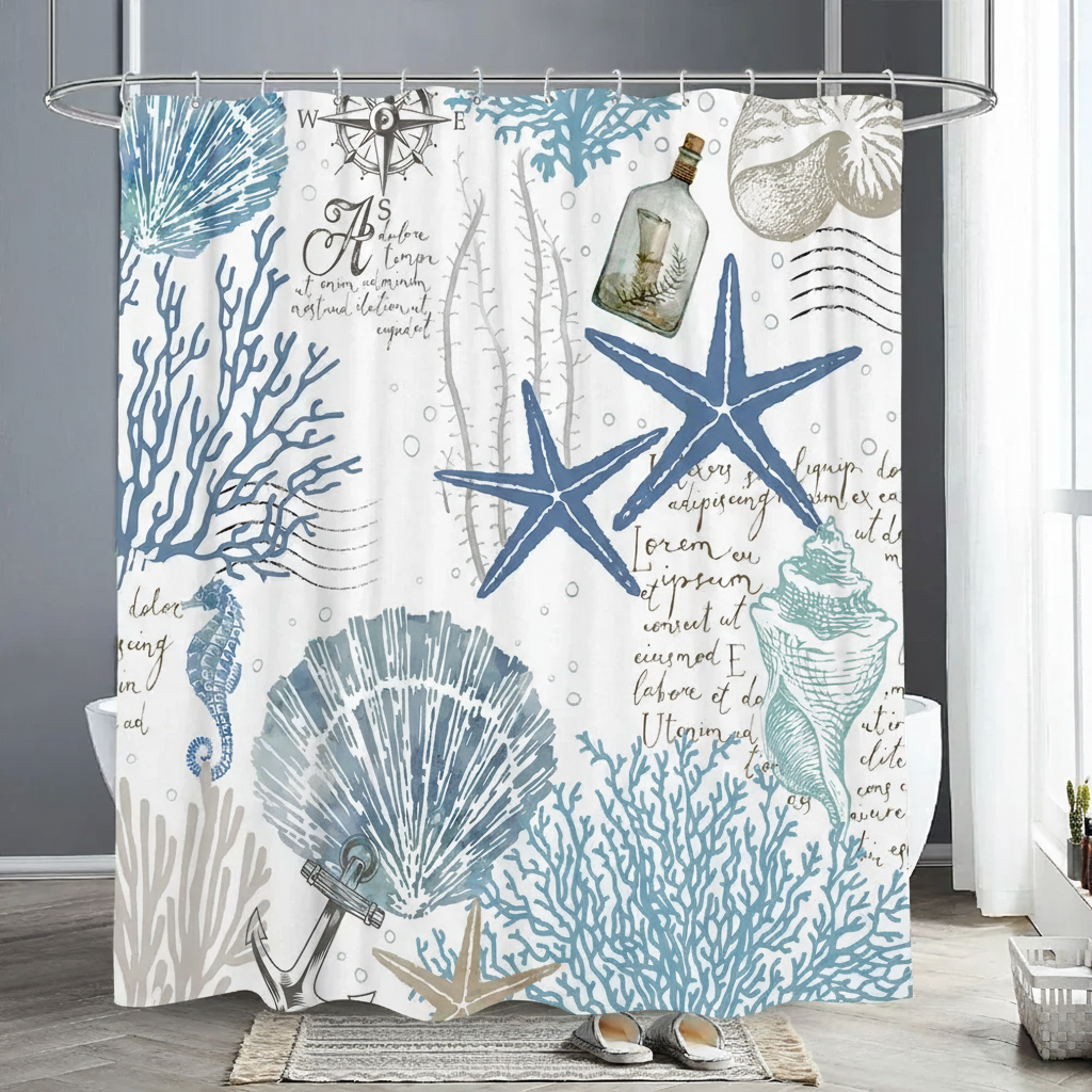 Water-Repellent Shower Curtain - Polyester, Starfish Design – Bathroom, Home Decor