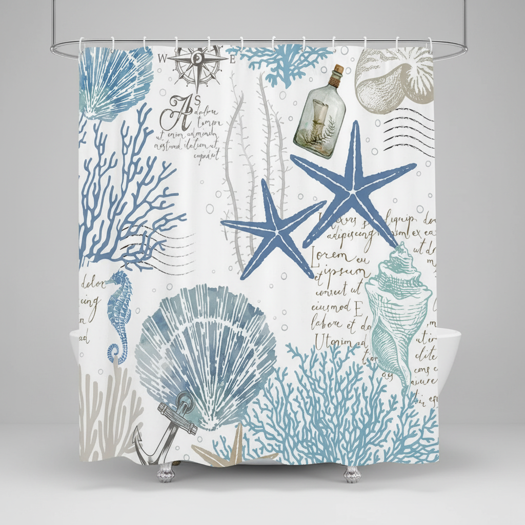 Water-Repellent Shower Curtain - Polyester, Starfish Design – Bathroom, Home Decor