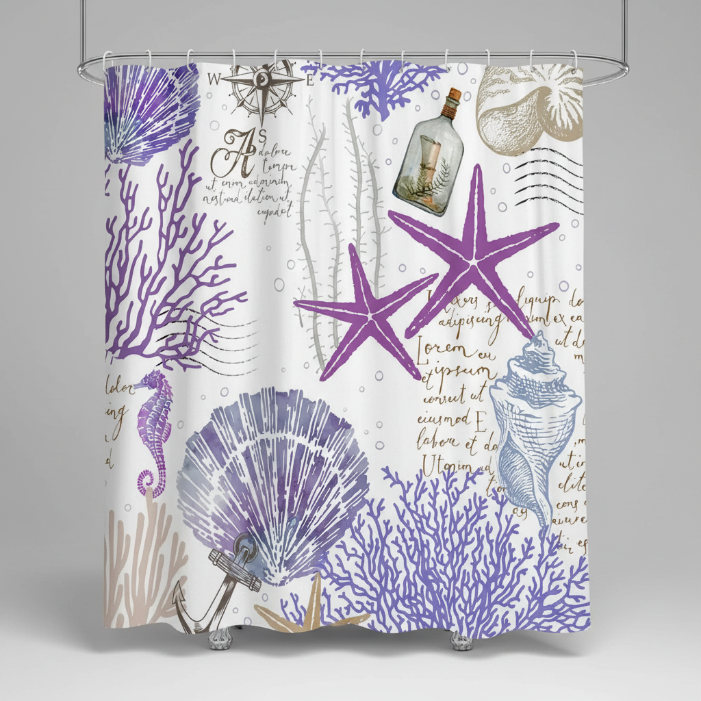 Water-Repellent Shower Curtain - Polyester, Starfish Design – Bathroom, Home Decor