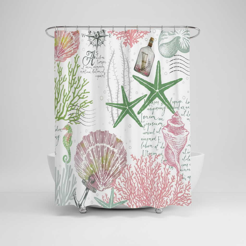 Water-Repellent Shower Curtain - Polyester, Starfish Design – Bathroom, Home Decor