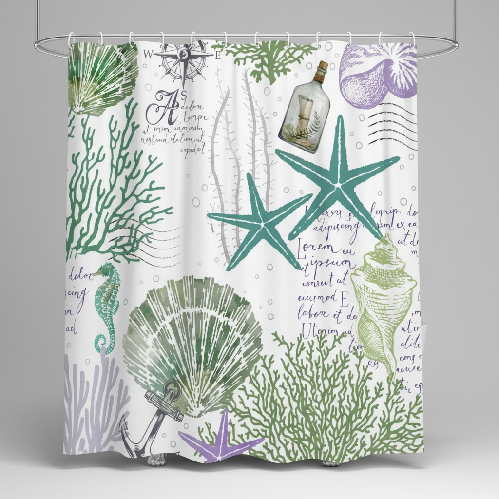 Water-Repellent Shower Curtain - Polyester, Starfish Design – Bathroom, Home Decor