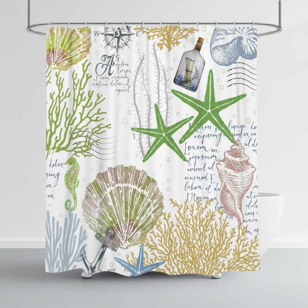 Water-Repellent Shower Curtain - Polyester, Starfish Design – Bathroom, Home Decor