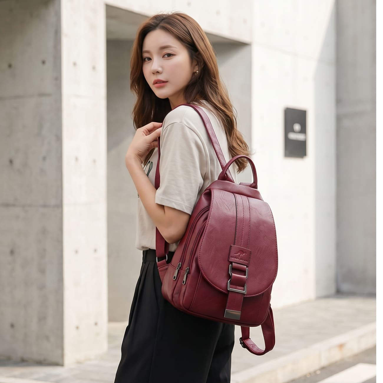 Water-Resistant Leather Backpack for Women – Travel, Daily Use